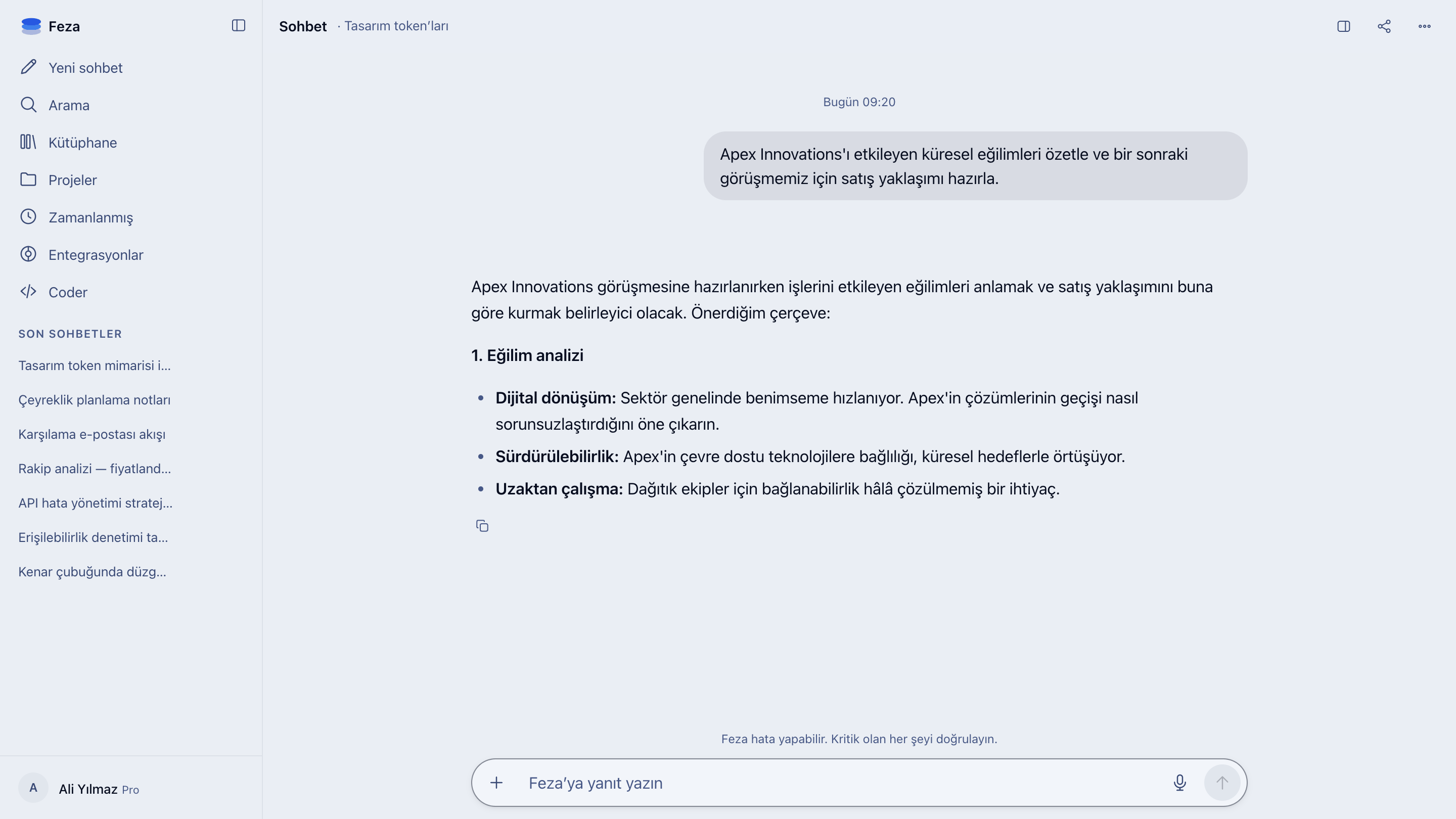 Feza'da satış hazırlığı: görüşme öncesi eğilim analizi ve önerilen yaklaşım